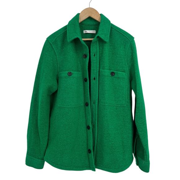 Zara Kelly Green Wool Blend Coat Shirt Jacket Unisex Medium Shacket - Picture 1 of 4